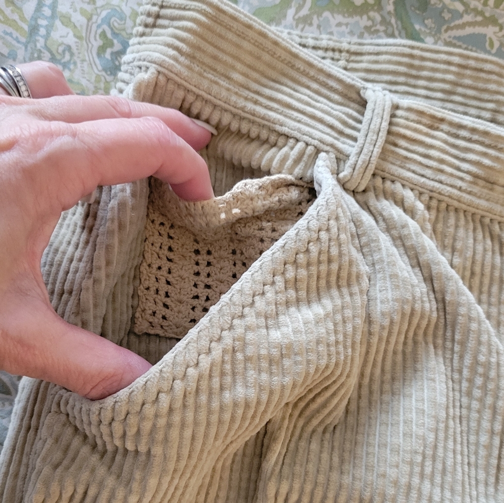 J. JILL CROCHET DETAIL SOFT CORDUROY PAINTERS PANTS